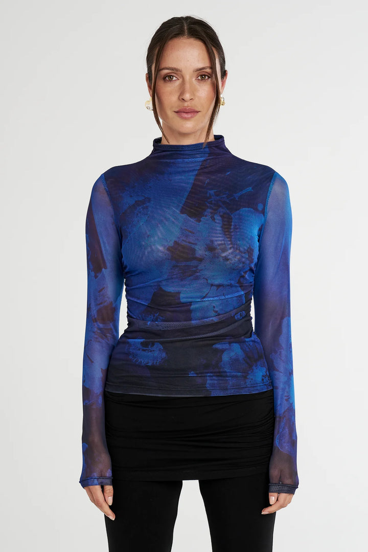 Summi Summi LS ruched high neck top- dark lumen