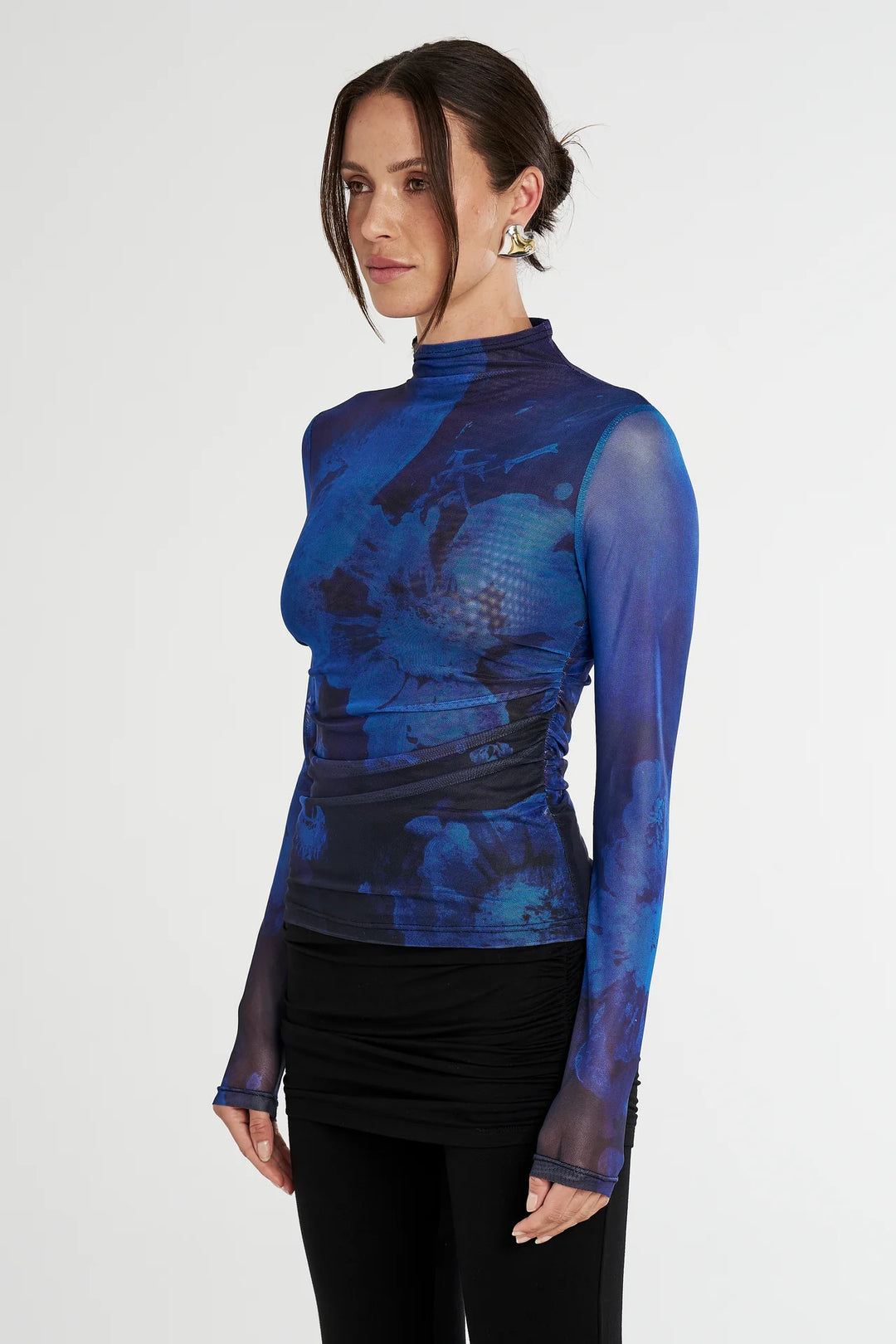 Summi Summi LS ruched high neck top- dark lumen