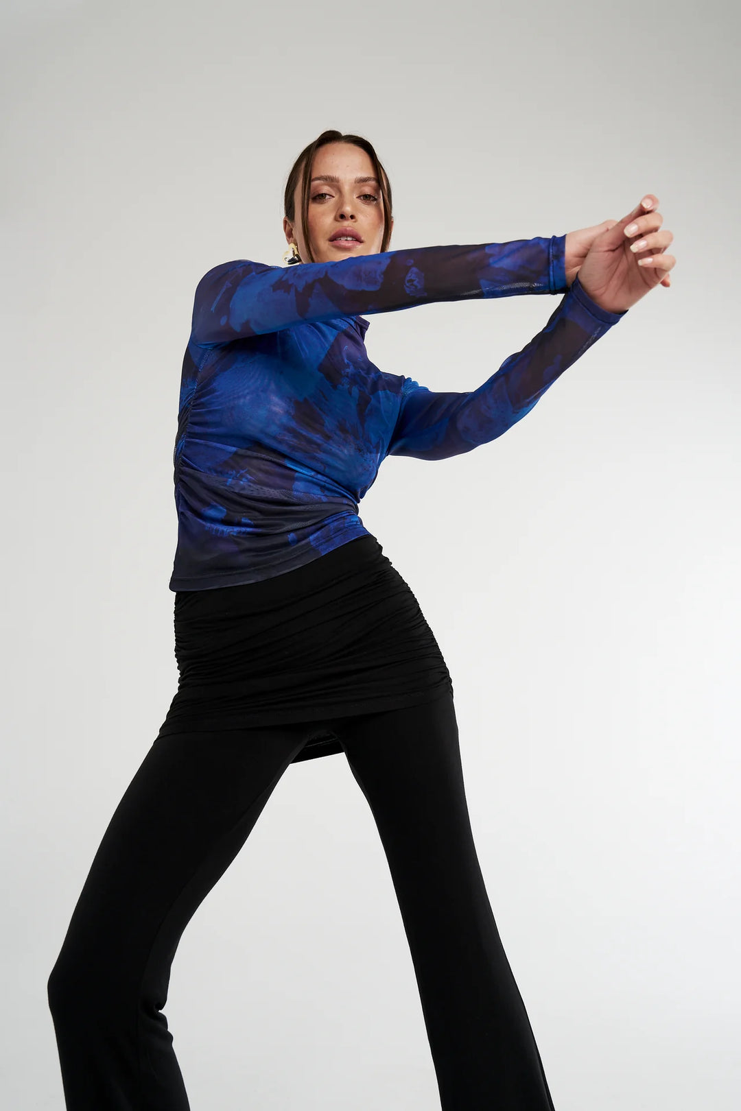 Summi Summi LS ruched high neck top- dark lumen
