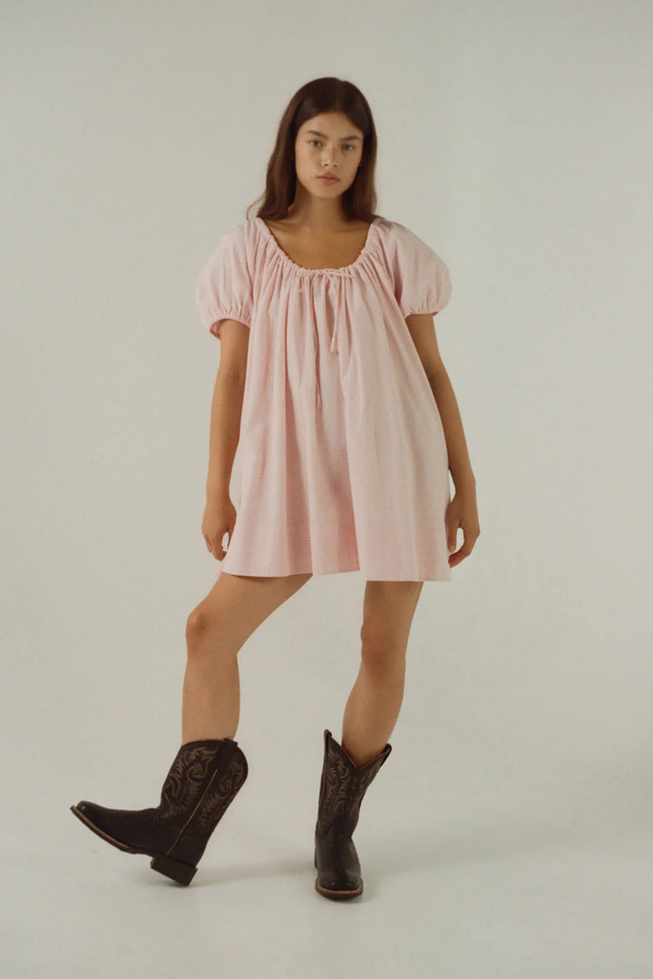 Oak meadow everyday drawcard dress- pink gingham