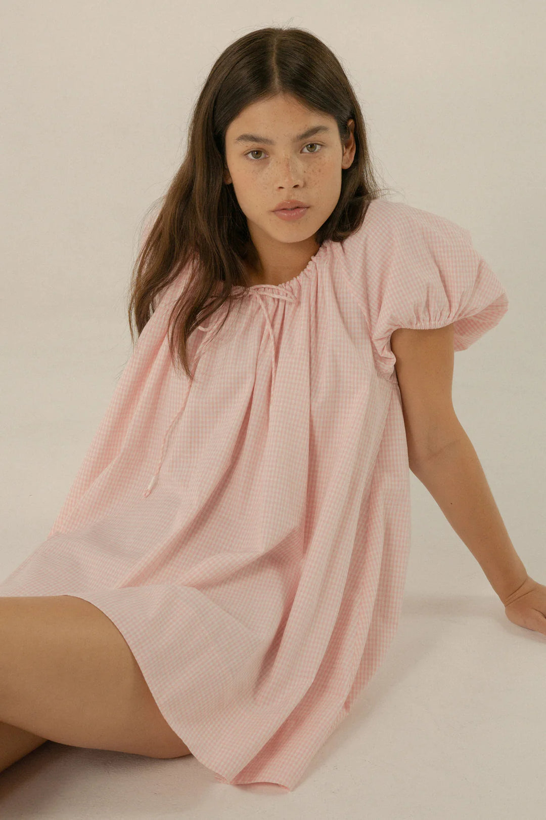 Oak meadow everyday drawcard dress- pink gingham