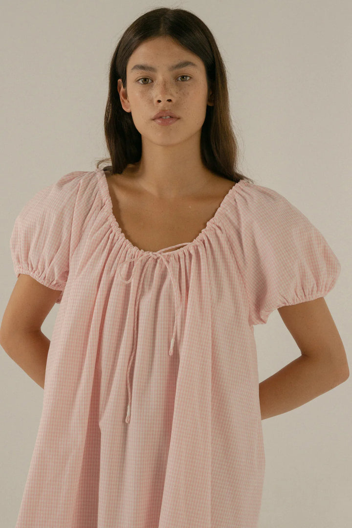 Oak meadow everyday drawcard dress- pink gingham