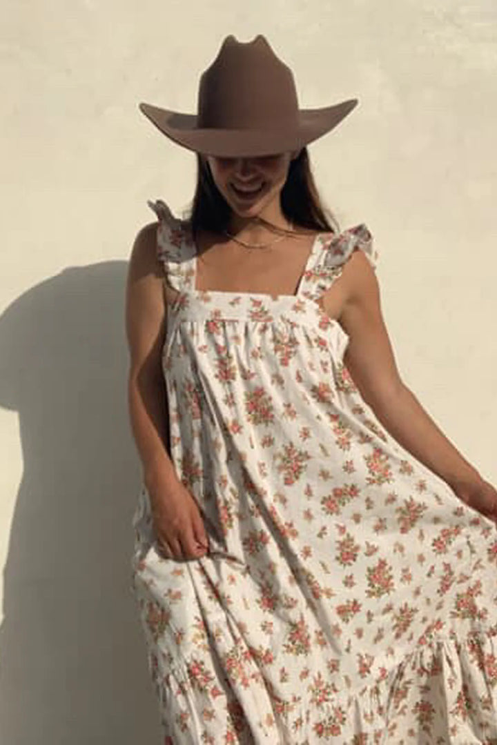 Oak meadow frill tea midi- della floral blush