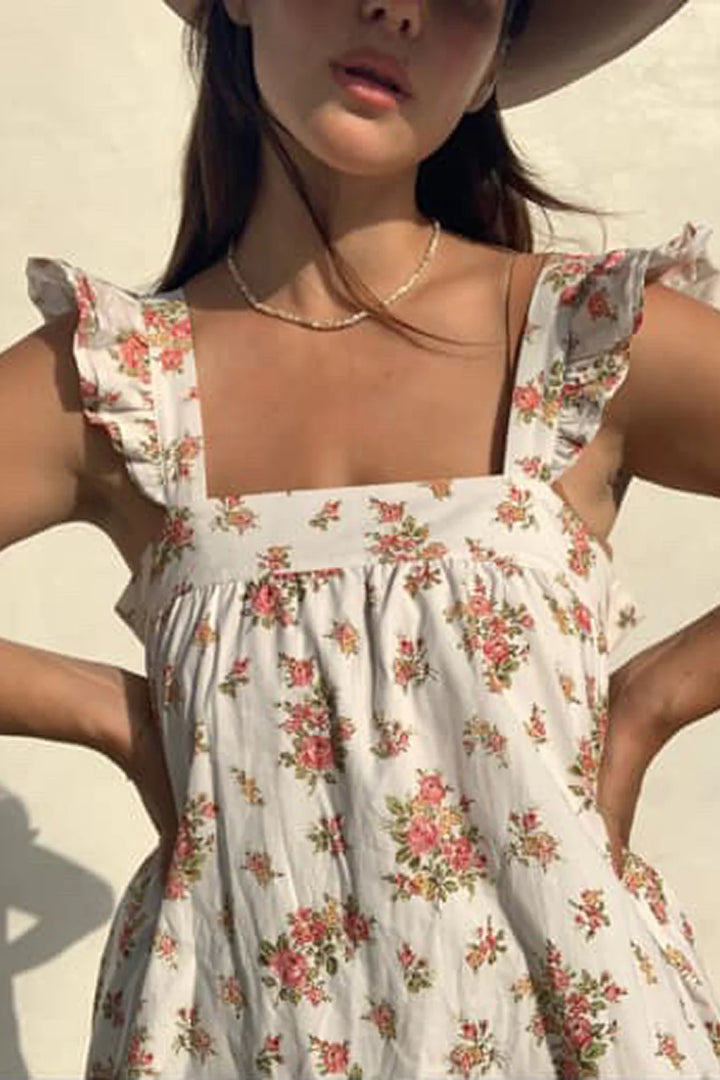 Oak meadow frill tea midi- della floral blush