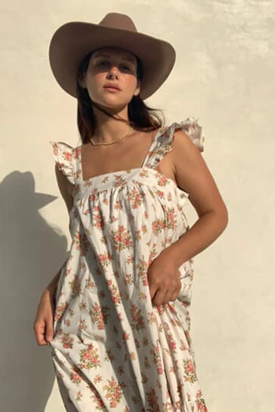 Oak meadow frill tea midi- della floral blush