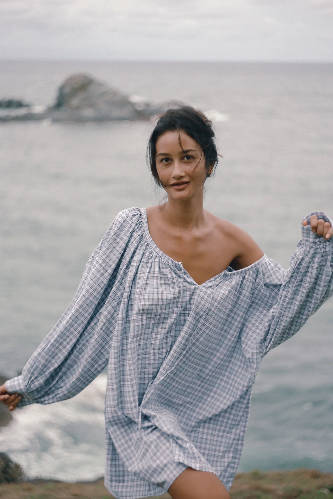 Bare road cloudy dress- cloud plaid