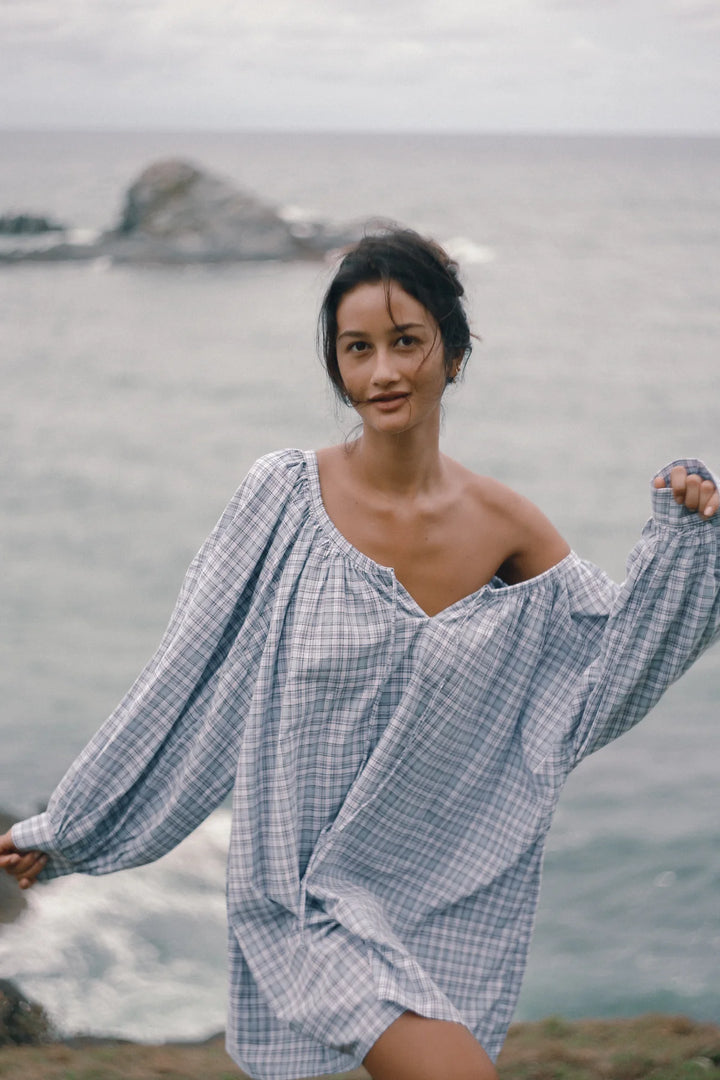 Bare road cloudy dress- cloud plaid