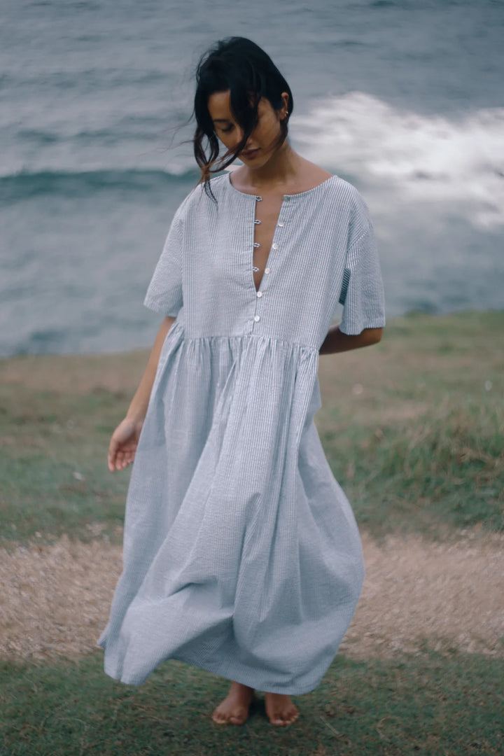 The Bare Road Darcey Midi dress- Spirulina strip