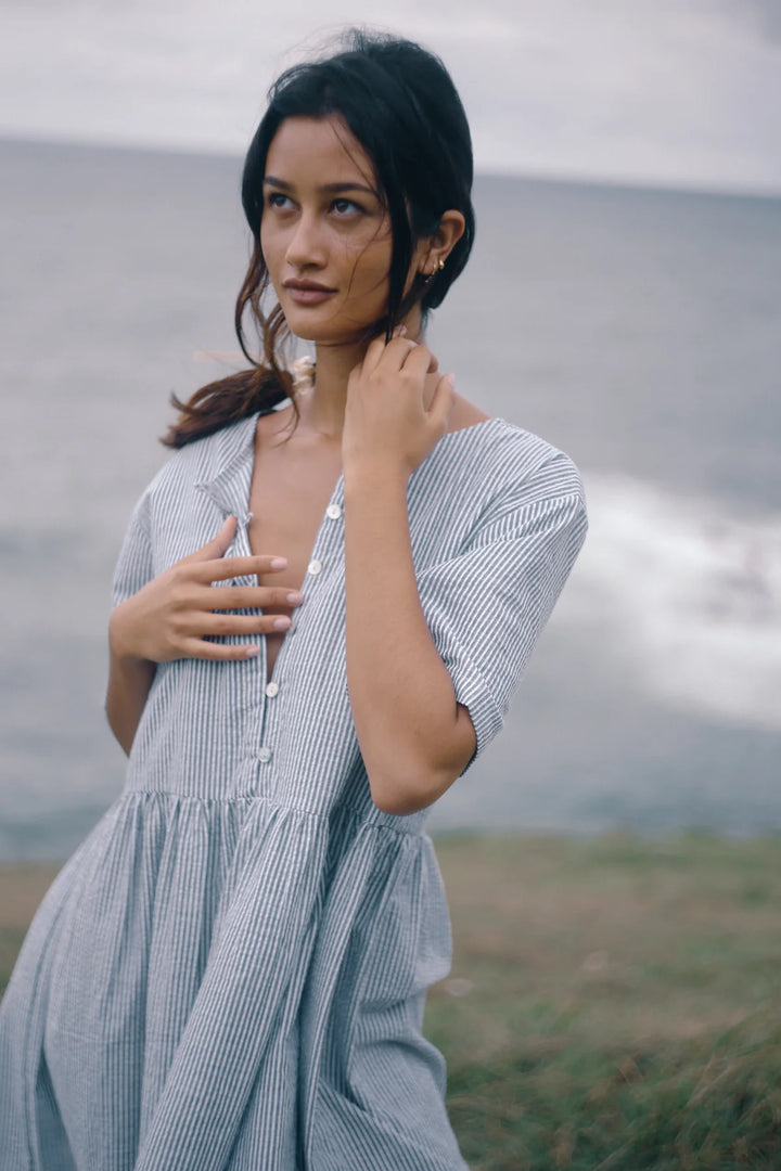 The Bare Road Darcey Midi dress- Spirulina strip